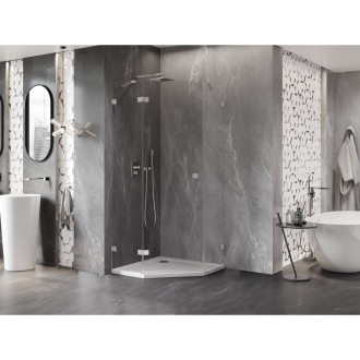 Sprchový kout Mexen Lunar pětiúhelníkový, levý, výklopný, 80 x 80 cm, průhledný, kartáčovaný nikl - 831-080L-080P-97-00-L