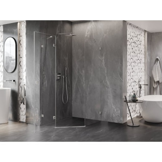 Sprchový kout Mexen Lunar pětiúhelníkový, levý, výklopný, 80 x 90 cm, průhledný, kartáčovaný nikl - 831-080L-090P-97-00-L