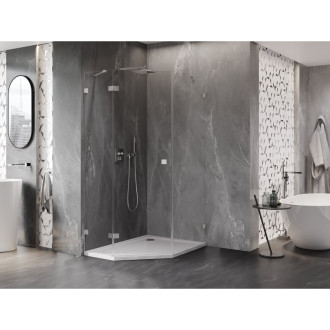 Sprchový kout Mexen Lunar pětiúhelníkový, levý, výklopný, 80 x 100 cm, průhledný, kartáčovaný nikl - 831-080L-100P-97-00-L