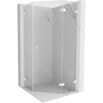 Sprchový kout Mexen Lunar pětiúhelníkový, pravý, výklopný, 80 x 80 cm, průhledný, bílý - 831-080P-080L-20-00-P