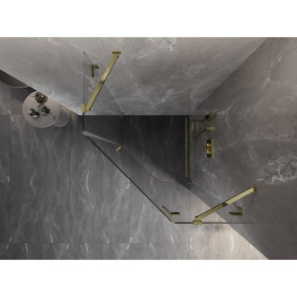 Sprchový kout Mexen Lunar pětiúhelníkový, pravý, výklopný, 100 x 100 cm, průhledný, zlatý - 831-100P-100L-50-00-P