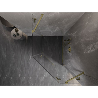 Sprchový kout Mexen Lunar pětiúhelníkový, pravý, výklopný, 80 x 90 cm, průhledný, kartáčované zlato - 831-080P-090L-55-00-P