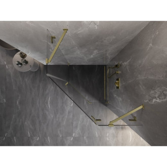 Sprchový kout Mexen Lunar pětiúhelníkový, pravý, výklopný, 90 x 90 cm, průhledný, kartáčované zlato - 831-090P-090L-55-00-P