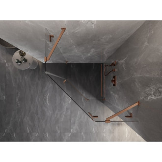 Sprchový kout Mexen Lunar pětiúhelníkový, pravý, výklopný, 90 x 90 cm, průhledný, kartáčovaná měď - 831-090P-090L-65-00-P