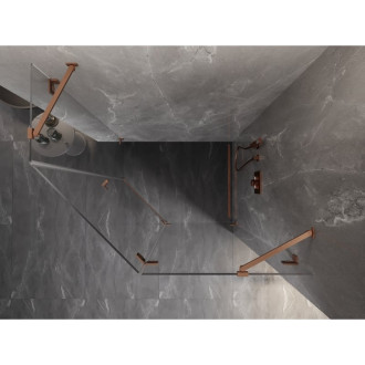 Sprchový kout Mexen Lunar pětiúhelníkový, pravý, výklopný, 100 x 80 cm, průhledný, kartáčovaná měď - 831-100P-080L-65-00-P