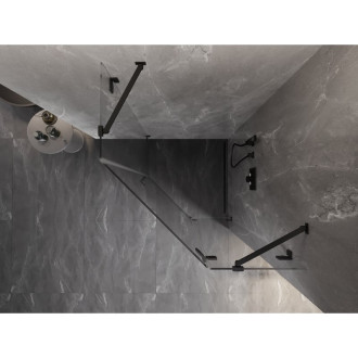 Sprchový kout Mexen Lunar pětiúhelníkový, pravý, výklopný, 90 x 90 cm, průhledný, černý - 831-090P-090L-70-00-P