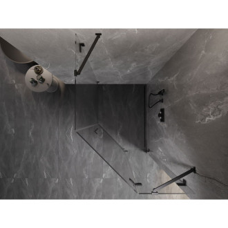 Sprchový kout Mexen Lunar pětiúhelníkový, pravý, výklopný, 90 x 100 cm, průhledný, černý - 831-090P-100L-70-00-P