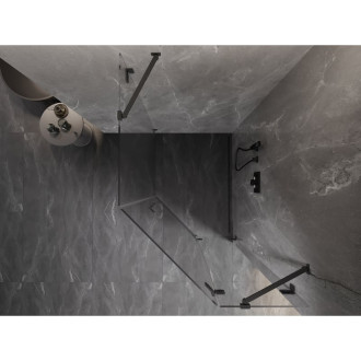 Sprchový kout Mexen Lunar pětiúhelníkový, pravý, výklopný, 80 x 100 cm, průhledný, stříbrná metalíza - 831-080P-100L-95-00-P