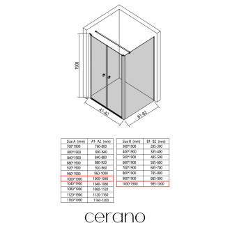 CERANO - Sprchový kout Antelo L - L/P - 6 mm - černá matná, transparentní sklo - 100x100 cm - otočný