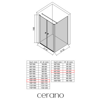 CERANO - Sprchový kout Antelo L - L/P - 6 mm - černá matná, transparentní sklo - 104x60 cm - otočný