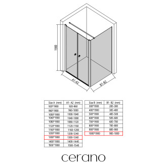 CERANO - Sprchový kout Antelo L - L/P - 6 mm - černá matná, transparentní sklo - 130x100 cm - otočný