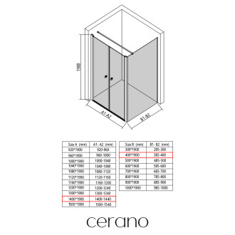 CERANO - Sprchový kout Antelo L - L/P - 6 mm - černá matná, transparentní sklo - 140x40 cm - otočný