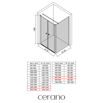 CERANO - Sprchový kout Antelo L - L/P - 6 mm - černá matná, transparentní sklo - 140x80 cm - otočný