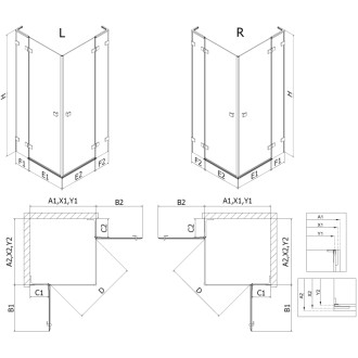 Sprchový kout Mexen Lunar L Duo s výklopným mechanismem 95 x 95 cm, průhledný, růžové zlato - 834L-095L-095P-60-00