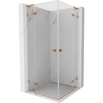 Sprchový kout Mexen Lunar L Duo s výklopným mechanismem 80 x 80 cm, průhledný, kartáčovaná měď - 834L-080L-080P-65-00