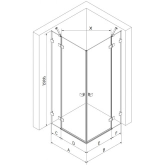 Mexen Lunar Duo sprchový kout s levým výklopným uzávěrem 90 x 75 cm, průhledný, stříbrná metalíza - 834-090L-075P-95-00