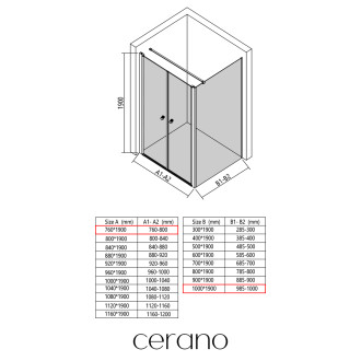 CERANO - Sprchový kout Antelo L - L/P - 6 mm - černá matná, transparentní sklo - 76x100 cm - otočný