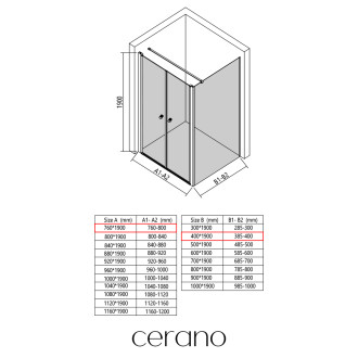 CERANO - Sprchový kout Antelo L - L/P - 6 mm - černá matná, transparentní sklo - 76x40 cm - otočný