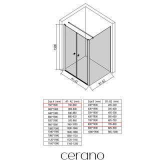 CERANO - Sprchový kout Antelo L - L/P - 6 mm - černá matná, transparentní sklo - 76x80 cm - otočný