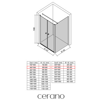 CERANO - Sprchový kout Antelo L - L/P - 6 mm - černá matná, transparentní sklo - 80x40 cm - otočný