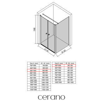 CERANO - Sprchový kout Antelo L - L/P - 6 mm - černá matná, transparentní sklo - 84x30 cm - otočný