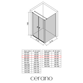 CERANO - Sprchový kout Antelo L - L/P - 6 mm - černá matná, transparentní sklo - 84x50 cm - otočný