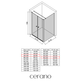 CERANO - Sprchový kout Antelo L - L/P - 6 mm - černá matná, transparentní sklo - 84x60 cm - otočný