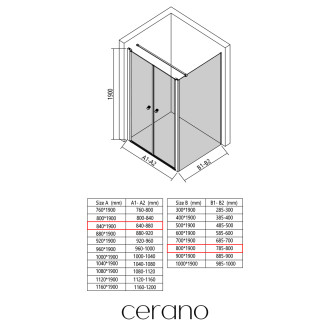 CERANO - Sprchový kout Antelo L - L/P - 6 mm - černá matná, transparentní sklo - 84x80 cm - otočný