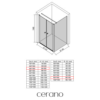 CERANO - Sprchový kout Antelo L - L/P - 6 mm - černá matná, transparentní sklo - 84x90 cm - otočný