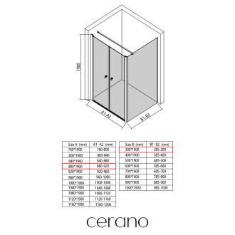 CERANO - Sprchový kout Antelo L - L/P - 6 mm - černá matná, transparentní sklo - 88x30 cm - otočný