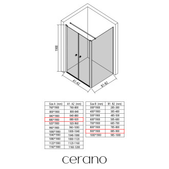 CERANO - Sprchový kout Antelo L - L/P - 6 mm - černá matná, transparentní sklo - 88x90 cm - otočný