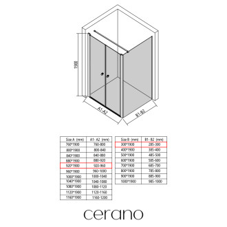 CERANO - Sprchový kout Antelo L - L/P - 6 mm - černá matná, transparentní sklo - 92x30 cm - otočný