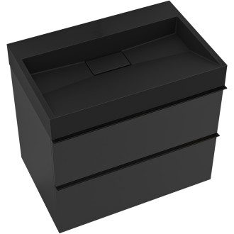 CERANO - Koupelnová skříňka Velora - černá matná - úchytka černá + umyvadlo  z litého mramoru Vita  - černá - 70x53x46 cm