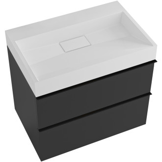 CERANO - Koupelnová skříňka Velora - černá matná - úchytka černá + umyvadlo  z litého mramoru Vita - bílá lesklá - 69x49,8x46 cm