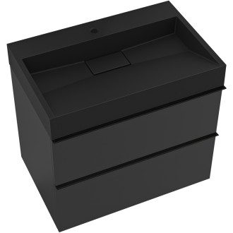 CERANO - Koupelnová skříňka Velora - černá matná - úchytka černá + umyvadlo s otvorem pro baterii z litého mramoru Vita  - černá - 69x49,8x46 cm