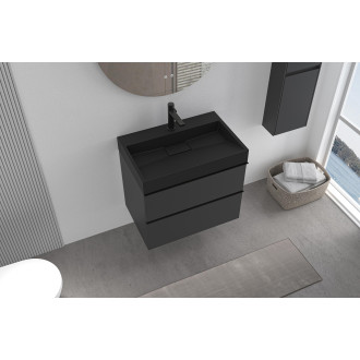 CERANO - Koupelnová skříňka Velora - černá matná - úchytka černá + umyvadlo s otvorem pro baterii z litého mramoru Vita  - černá - 69x49,8x46 cm