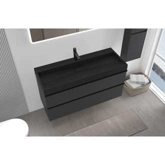 CERANO - Koupelnová skříňka Velora - černá matná - úchytka černá + umyvadlo s otvorem pro baterii z litého mramoru Vita  - černá - 99x49,8x46 cm