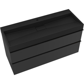 CERANO - Koupelnová skříňka Velora - černá matná - úchytka černá + umyvadlo s otvorem pro baterii z litého mramoru Vita  - černá - 99x49,8x46 cm