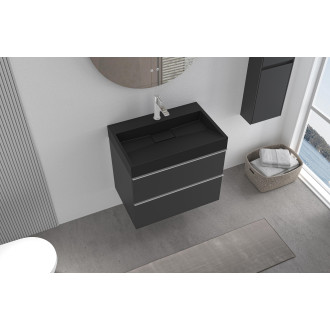 CERANO - Koupelnová skříňka Velora - černá matná - úchytka chrom + umyvadlo s otvorem pro baterii z litého mramoru Vita  - černá - 69x49,8x46 cm