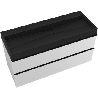 CERANO - Koupelnová skříňka Velora - bílá matná - úchytka černá + umyvadlo  z litého mramoru Vita  - černá - 99x49,8x46 cm