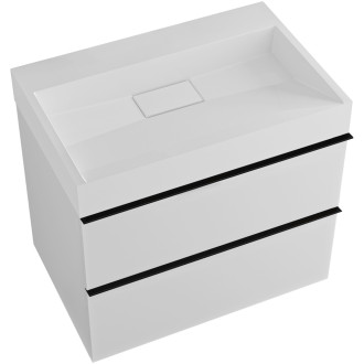 CERANO - Koupelnová skříňka Velora - bílá matná - úchytka černá + umyvadlo  z litého mramoru Vita - bílá matná - 69x49,8x46 cm