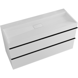 CERANO - Koupelnová skříňka Velora - bílá matná - úchytka černá + umyvadlo  z litého mramoru Vita - bílá matná - 99x49,8x46 cm