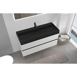 CERANO - Koupelnová skříňka Velora - bílá matná - úchytka černá + umyvadlo s otvorem pro baterii z litého mramoru Vita  - černá - 99x49,8x46 cm