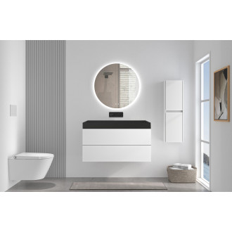 CERANO - Koupelnová skříňka Velora - bílá matná - úchytka chrom + umyvadlo  z litého mramoru Vita  - černá - 99x49,8x46 cm