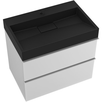 CERANO - Koupelnová skříňka Velora - bílá matná - úchytka chrom + umyvadlo s otvorem pro baterii z litého mramoru Vita  - černá - 69x49,8x46 cm