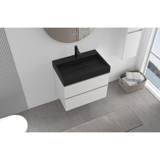 CERANO - Koupelnová skříňka Velora - bílá matná - úchytka chrom + umyvadlo s otvorem pro baterii z litého mramoru Vita  - černá - 69x49,8x46 cm