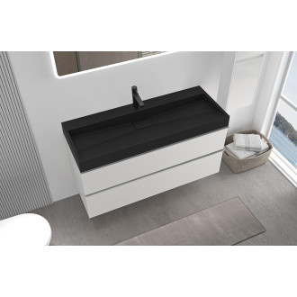 CERANO - Koupelnová skříňka Velora - bílá matná - úchytka chrom + umyvadlo s otvorem pro baterii z litého mramoru Vita  - černá - 99x49,8x46 cm