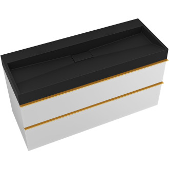 CERANO - Koupelnová skříňka Velora - bílá matná - úchytka zlatá + umyvadlo  z litého mramoru Vita  - černá - 99x49,8x46 cm