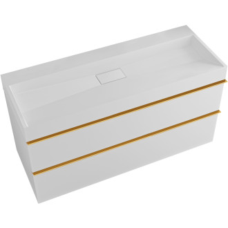 CERANO - Koupelnová skříňka Velora - bílá matná - úchytka zlatá + umyvadlo  z litého mramoru Vita - bílá lesklá - 99x49,8x46 cm