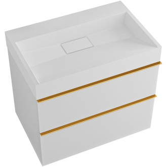 CERANO - Koupelnová skříňka Velora - bílá matná - úchytka zlatá + umyvadlo  z litého mramoru Vita - bílá matná - 69x49,8x46 cm